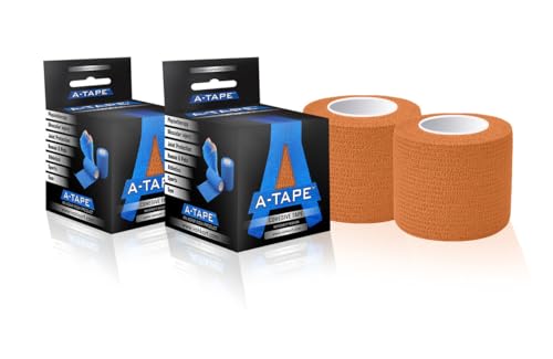 Image of A-Tape Cohesive Crepe (5cm X 4.5 mtr, Pack of 2) Elastic Self Adherent Crepe Bandage Breathable Self Adhesive Cohesive Bandage for Humans & Pets (Dogs, Cats, Birds) (5 cm) (Orange)