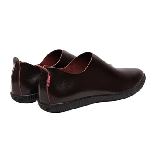 Mens Loafers Shoe Round Toe Genuine Leather Breathable Flat Heel Slip Resistant Anti-Slip Classic Prom Slip-on4