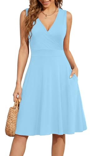 Image of WEACZZY Women's Summer Sleeveless Casual Dresses V-Neck Wrap Floral Holiday Tank Dress Flowy Beach Sundress with Pockets