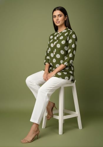 Image of Women's Cotton Printed Kurta Top | 3 /4 Sleeve Straight Kurti Casual Outings