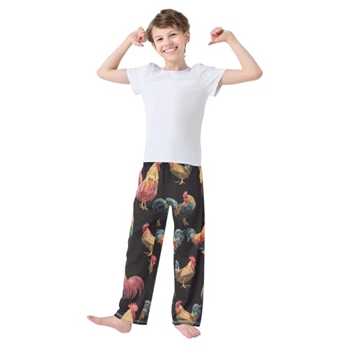ZZXXB Rooster Pattern Boys Long Pants Soft Trousers Elastic Waist Kids Lounge Bottoms with Pockets S-XL3