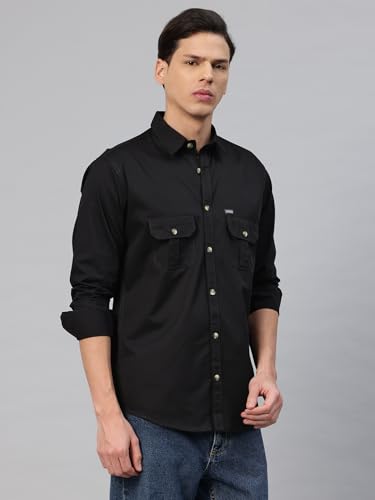 Image of Majestic Man Men's Washed Cotton Twill Casual Shirt -| with Dual Flap Pockets - Slim Fit | Full Sleeve | Casual Wear | Trendy & Comfortable