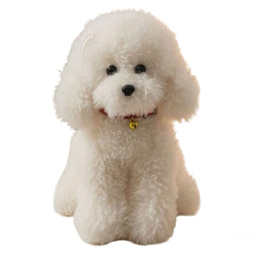 HOMEXYLYL Peluche Caniche, Chien Pelucheux Réaliste Animal Mignon Chiot pour Enfants Filles Décoration de Maison et Cadeaux d'anniversaire(White,35cm/13.7in)