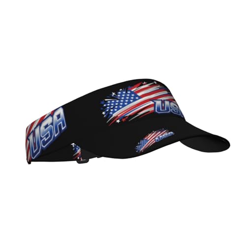 USA American Flag Unisex Sports Sun Visor Hats Adjustable Lightweight Packable Printed Empty Top Cap for Running Pickleball Golf Tennis