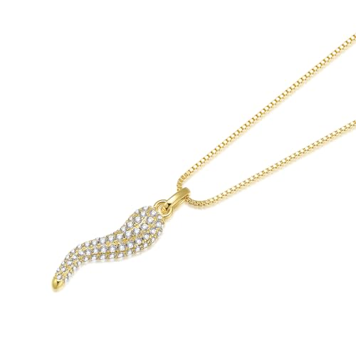 espere Gold Italian Horn with Crystal Studs Necklace