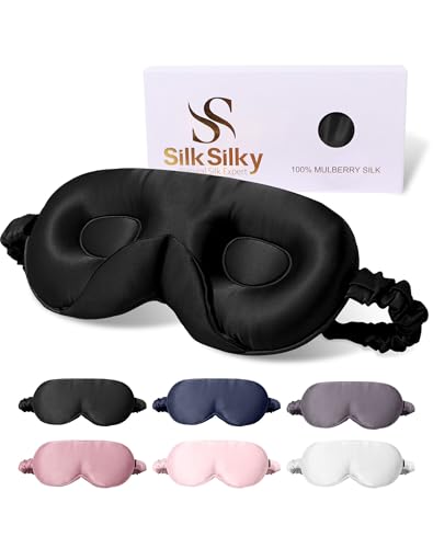 SilkSilky 100% 22 Momme Mulberry Silk Sleep Mask &ndash; Upgraded 3D Contoured Eye Mask with Nose Wing...