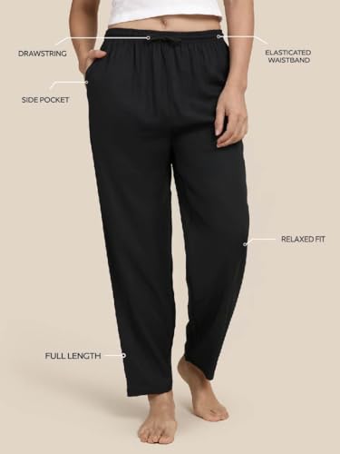 Image of KRYPTIC Women's 100% Pure Cotton Woven Pyjama | Mid Rise Relaxed Fit Full Length Nightwear Pant with Elasticated Drawstring Waistband & Side Pocket | Comfortable Lounge, Sleepwear & Casual Bottom Wear