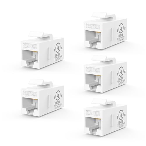 VCE CAT6A Keystone Coupler (UL Listed 5-Pack) UTP RJ45 Female-to-Female Ethernet Jack Supports CAT6A/CAT6/CAT5E for Stable Network Extension White