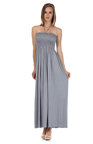Image of Sakkas Soft Jersey Feel Solid Color Smocked Bodice String Halter Long Dress