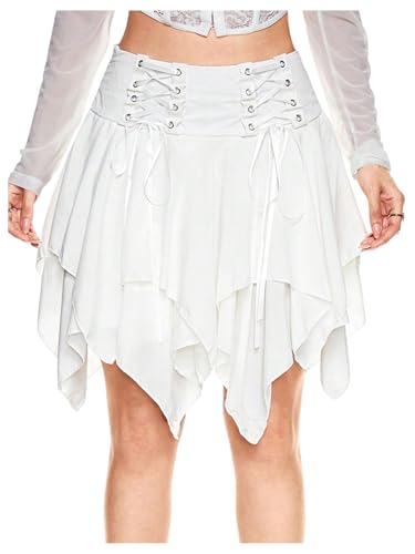 SHENHE Women's Goth Mini Skirt High Waist Asymmetrical Flowy Swing Grunge Punk Fairy Skirt