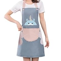 Avental Cozinha Impermeável Feminino Ajustável com Bolso Frontal com Toalha Seca Mãos Lateral à Prova de Água PVC Profissional 70x65cm (Cor AZUL Estampa Sortida)