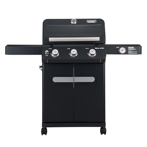 Image of Monument Grills Mesa Series, 3+1 Outdoor Barbecue Stainless Steel Propane Gas Grill, 3 Burners & 1 Side Burner 48,000 BTU Patio Garden Grill with Knob Controls, Mesa325, Black
