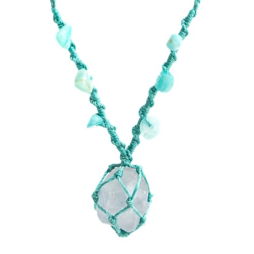 Raw Celestite Crystal Macrame Necklace – Adjustable Natural Stone Pendant Jewelry for Men and Women (Blue)