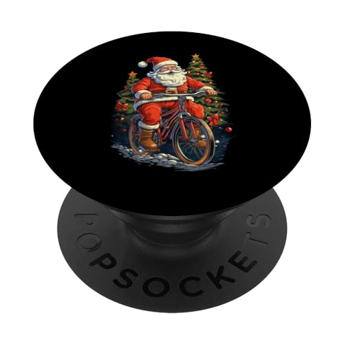 Santa Claus Riding Bicycle Cycling Christmas Tree Xmas Party PopSockets Standard PopGrip