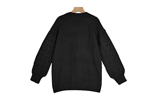 Image of Apbondy Girls Cable Knit Cardigans Button Down Long Sleeve Chunky Sweater Outerwear Black