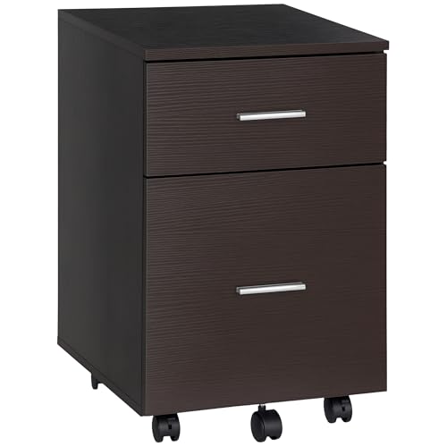 Vinsetto - Vinsetto Vertical Filing Cabinet with Wheels, 2-Drawer Mobile File Cabinet, Office Storage Cabinet for Letter or A4 File, Study Home Office, Brown - -10%