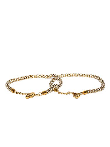 American Diamond Studded Brass Anklet Pair