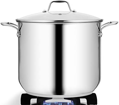 NutriChef Stainless Steel Stock Pot-18/8 Food Grade Heavy Duty Induction-Large, Stew, Simmering, Soup See Through Lid, Dishwasher Safe NCSP16, 15 Quart Pot