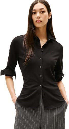 Tommy Hilfiger Donna Camicia 1985 Slim con Colletto a Punta, Nero (Black), S