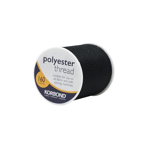 Korbond Sewing Thread - Black - 160m - Polyester - Hand and Sewing Machine Sewing