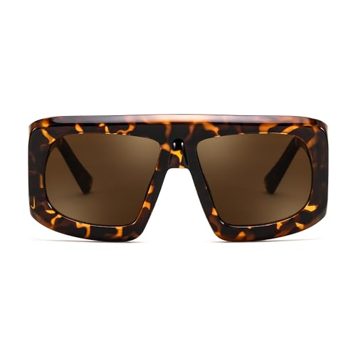 FEISEDY Retro Oversized Avaitor Sunglasses for Women Men Bold Thick Frame Flat Top Shades B01263
