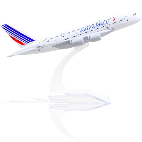 QIYUMOKE 1/400 A380 Modèle d'avion en métal moulé -pour Air France A380 Sky Jumbo Plan du modèle avec Support (6 Pouces) pour Les décorations de Cadeau ou...