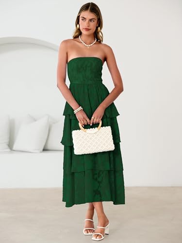 Image of Simplee Womens Summer Strapless Maxi Dress 2026 Boho Floral Off Shoulder Wedding Guest Dresses Tiered Beach Long Sundress