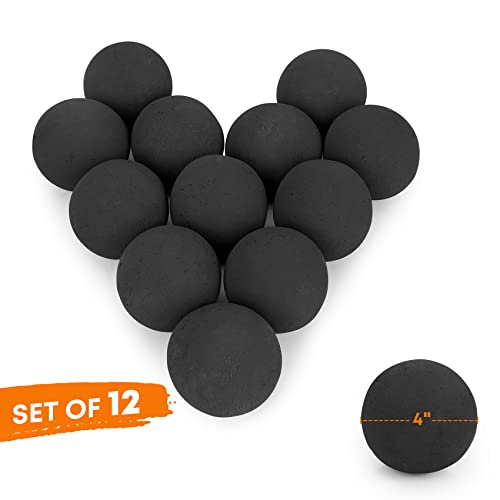 Stanbroil Ceramic Fire Balls - 4” Round Fire Stones For Fire Pit Fire Bowl And Fireplace - Set Of 12, Black #TOP1