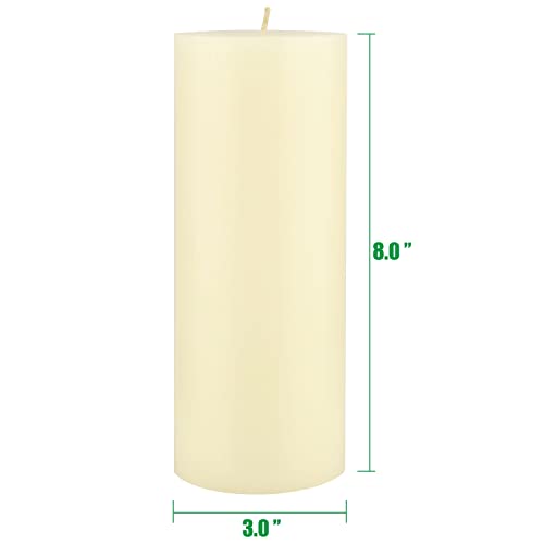 Image of Stonebriar Tall 3 x 8 Inch 110 Hour Long Burning Unscented Wax Flat Top Pillar Candles, Ivory, 6 Pack