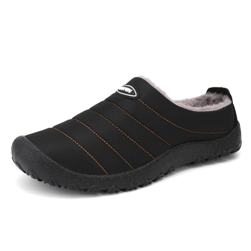 UBFEN Mens Womens Winter Warm Slippers with Fuzzy Plush Lining Slip on House Shoes Indoor Outdoor Anti-Skid Rubber Sole