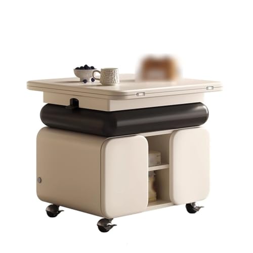 Mesa De Centro Cuadrada Elevable Para Sala De Estar Con Compartimento De Almacenamiento, Mesas Auxiliares Plegables Modernas Con Ruedas Y Tablero Giratorio De 360° Para Comedor Y Espacios Pequeños