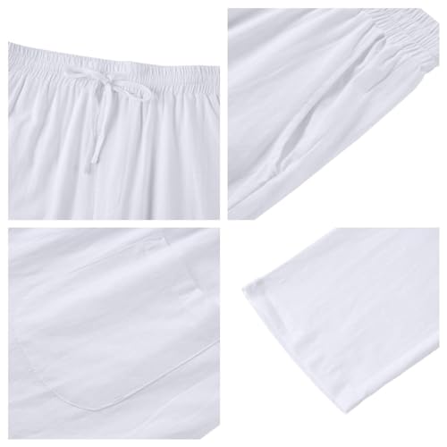 Image of PASLTER Mens Cotton Linen Pants Casual Summer Beach Pants Dress Trousers | Loose Fit, Elastic Drawstring Waist, Lightweight, Straight-Legs, Slacks, Yoga, Work, Vacation, Quick Dry