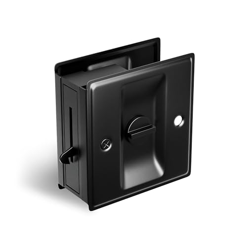 HILLMASTER Pocket Door Hardware Matte Black Solid Brass Pocket Door Lock Pull 1-3/8 Thickness Black 1 Pack