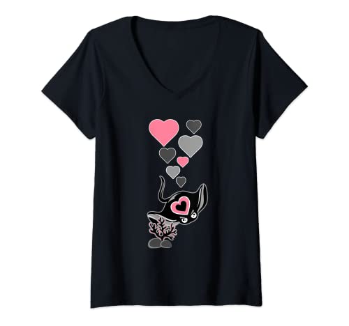 Mujer Lindo Manta Ray Hearts - Amante de Manta Ray I Love Manta Rays Camiseta Cuello V