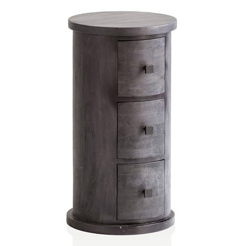 FineBuy Design Sideboard Mango Massivholz Schwarz, Schränkchen mit Schubladen, Schmaler Beistellschrank Massiv, Mini Kommode Rund FineBuy Design Sideboard Mango Massivholz Schwarz, Schränkchen mit Schubladen, Schmaler Beistellschrank Massiv, Mini Kommode Rund