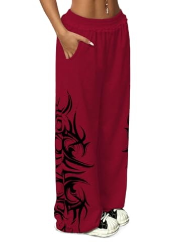 Y2k Wide Leg Baggy Grunge Double Waisted Drawstring Sweatpants Streetwear Women Emo 2000s Star Pants