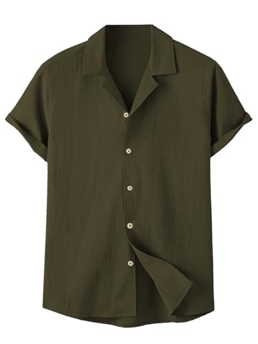Image of TAGDO Men's Regular Fit Textured Fabric Shirts | Camp Collar & Short Sleeve Button-Down Shirt for Man | Comfortable with Smart Casual Look, Summer Beachwear (5171)