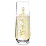 Qooenz Stemless Champagne Flutes For Maid Of Honor, 9.3oz Champagne Glasses, Durable Mimosa Cocktail