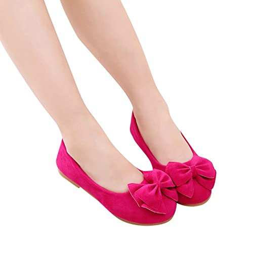 EnJoCho Toddler Little Girl Flock Mary Jane Dress Shoes Ballet Flats for Girl Party School Shoes Bowknot Princess Shoes 7-12Y (Hot Pink-06#, 7.5-8Years)3