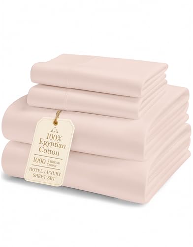 100% Egyptian Cotton King Bed Sheets – Premium 1000 Thread Count Silky Sateen Sheet for All Season Comfort, 15