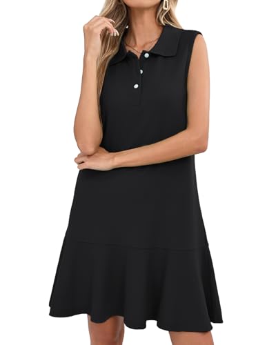 Amazon.com: YEXPINE Women's Sleeveless Polo Dress Ruffle Hem Lapel