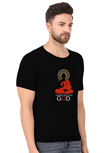 Image of prabhu bhakti Buddha Tshirts | Cotton Blend Round Neck Half Sleeve White Men T Shirt Lord Buddha Tshirts | Summer Wear Stylish Unisex Text Printed Tshirt