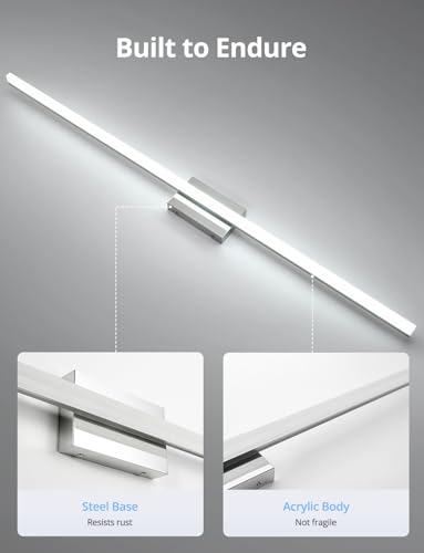 Image of Combuh Bathroom Vanity Light Fixtures Above Mirror, Modern wall lamp Chrome | 48 Inch Extra-Long, Gentle Shadow Free, Linear Design, for Makeup, Simple Slim, Splash-Resistant, 6000K Cool White, 1 Pack