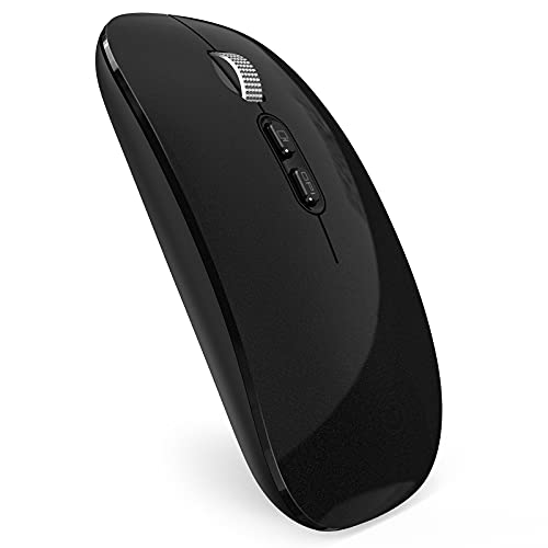 Wireless Mouse Bluetooth 5.1/iPad/iPhone/Mac(iOS13.1.2 and Above) / Android PC, Wireless Mouse Slim USB Rechargable Quiet Mice for Windows/Linux/Notebook/MacBook Air (Black)