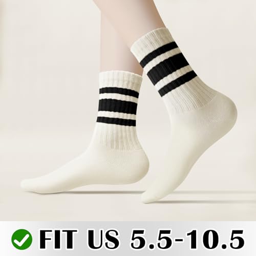 Retro Striped Crew Socks for Women Casual Soft Cozy Breathable Slouchy Athletic Calf Tube Socks2