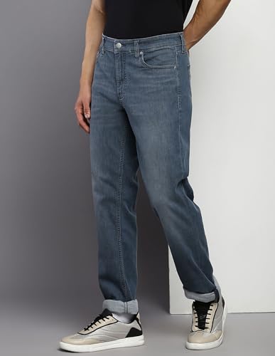 Image of Calvin Klein Dark Tone Polyester Cotton Skinny Fit Men's Jeans