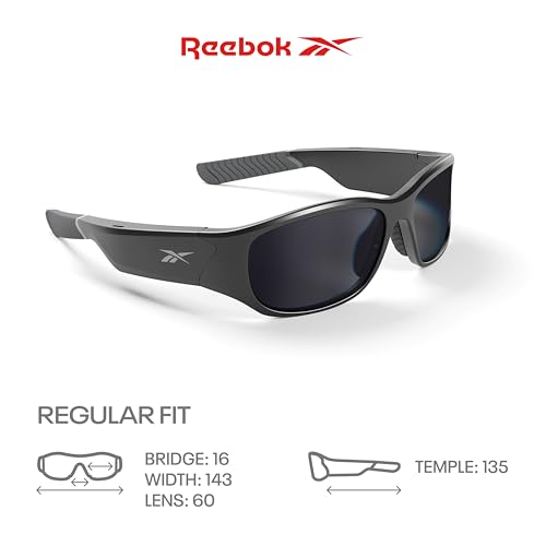 Image of Reebok Nitrous Smart Audio Sunglasses, Black Polarized Lens, Unisex, HiFi Bluetooth Sport Glasses with UV Protection - Powered by Lucyd