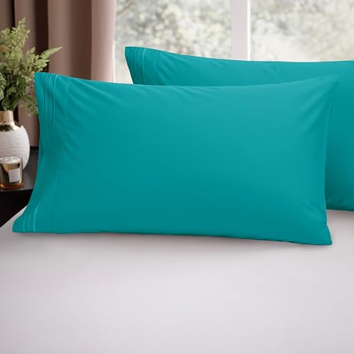 Image of Elegant Comfort Luxury Ultra-Soft 2-Piece Pillowcase Set 1500 Thread Count Egyptian Quality Microfiber Double Brushed-100% Hypoallergenic-Wrinkle Resistant, Standard /Queen Size, Turquoise