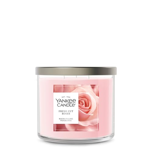 Yankee Candle Fresh Cut Roses, Scented Candle, 14.5oz 3-Wick Candle Jar with up to 40 Hours Burn Time