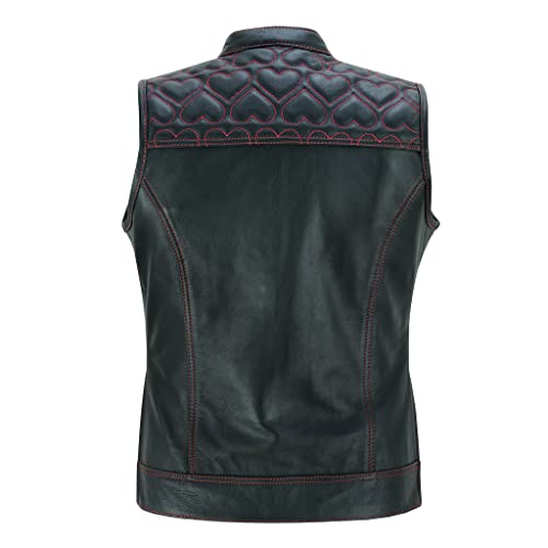 Leatherick Women's Cowhide Leather Vests – with Side Zippers & Paisley Lining Red Heart Stitching2